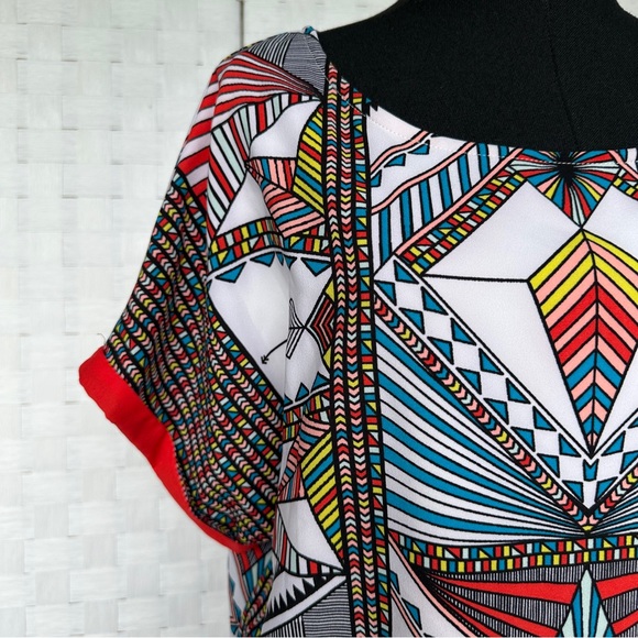 Gibson Latimer Geometric Tribal Caftan Midi Dress Boho Vacation Art to Wear Sz L - Picture 6 of 12
